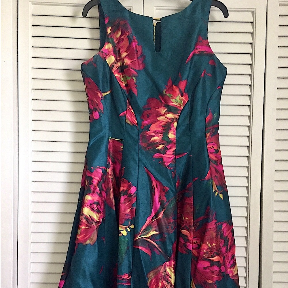 💐Julian Taylor Teal Blue Floral Cocktail Dress (8